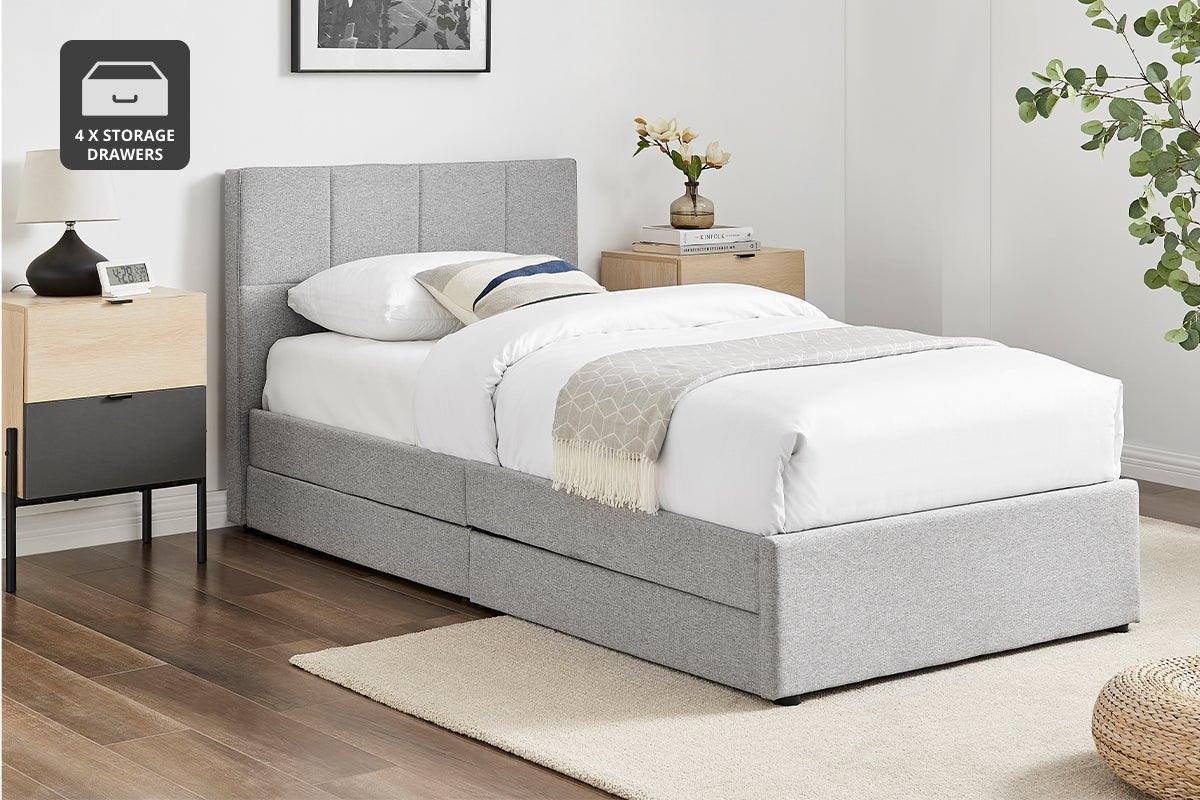 Ovela Theodore Storage Bed Frame with Drawers (Single Grey)