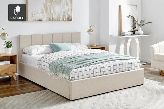 Ovela Theodore Gas Lift Bed Frame (King Beige)