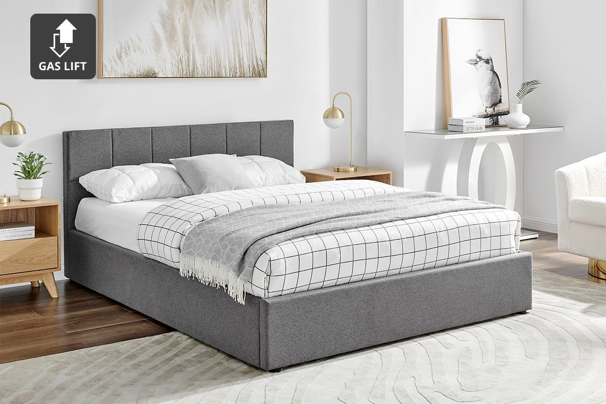 Ovela Theodore Gas Lift Bed Frame - King Charcoal