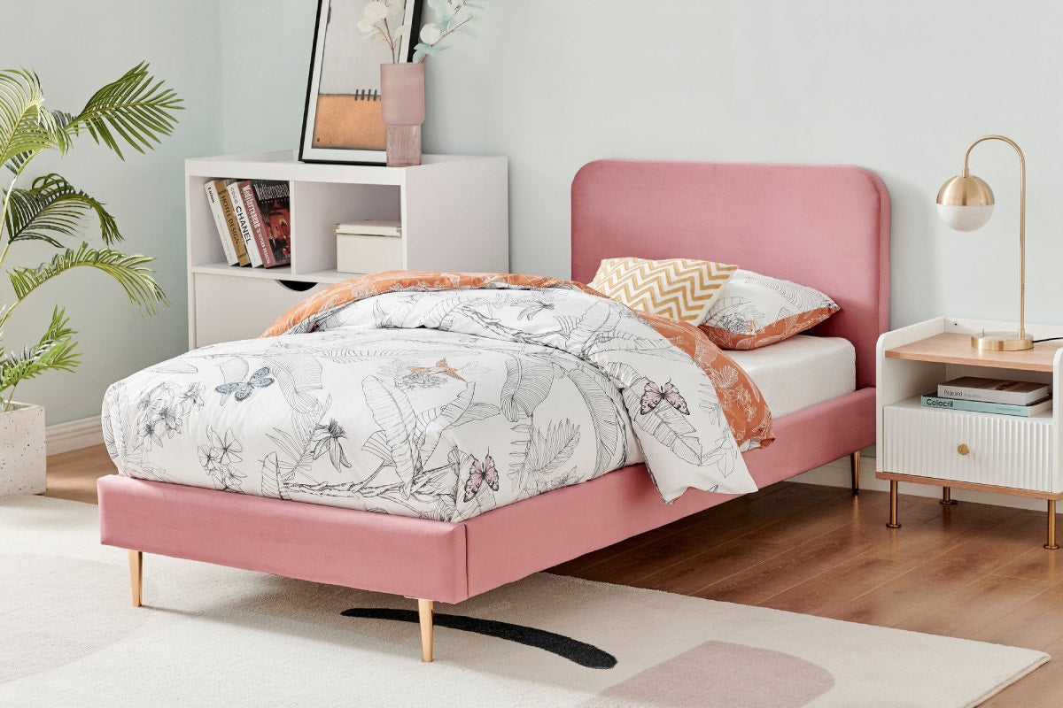 Ovela Vail Velvet Bed Frame (Blush, Single)