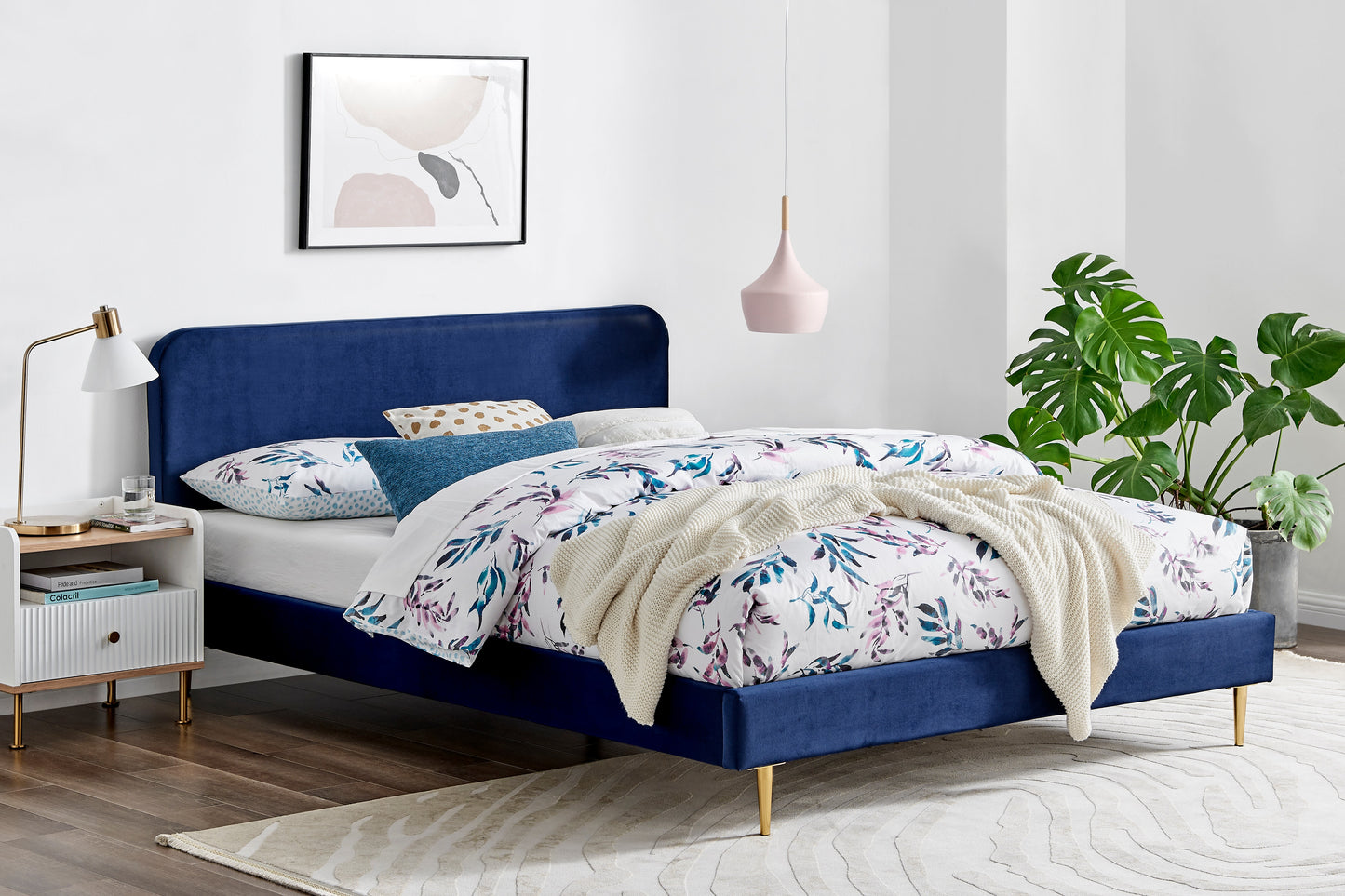 Ovela Vail Velvet Bed Frame (Navy King)
