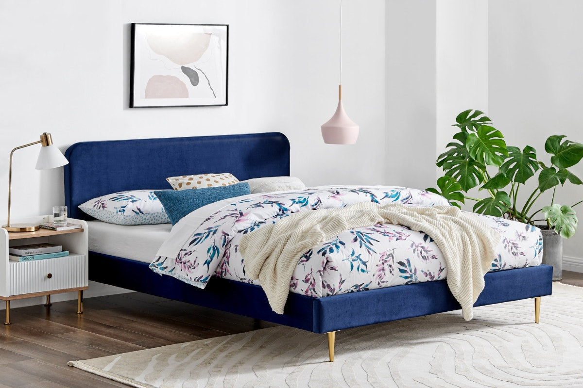 Ovela Vail Velvet Bed Frame (Navy, Queen)