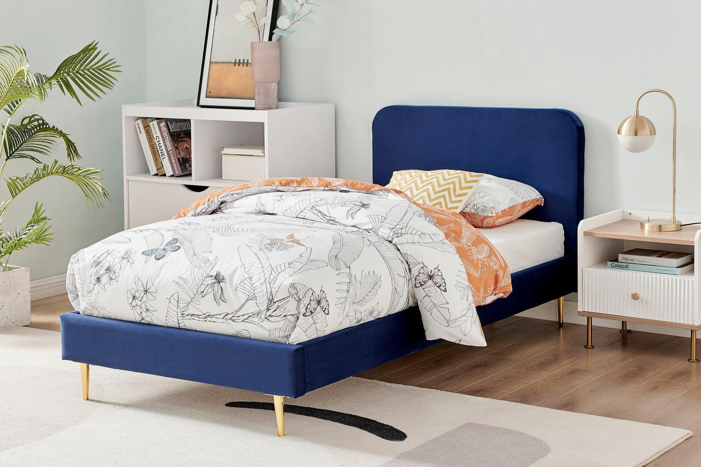 Ovela Vail Velvet Bed Frame (Navy Single)