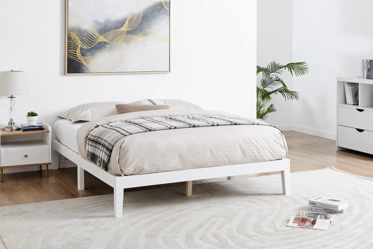 Ovela William Wood Bed Frame (White, Queen)