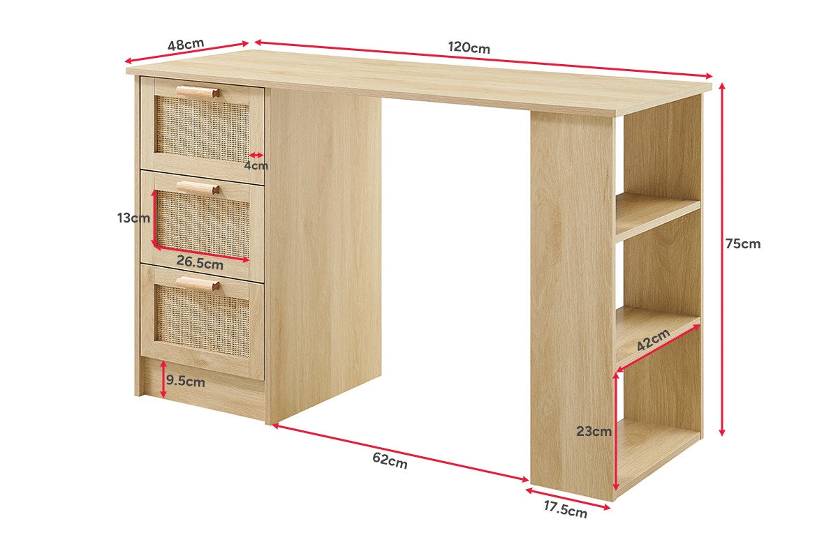 Ovela Zara Rattan 3 Drawer Desk