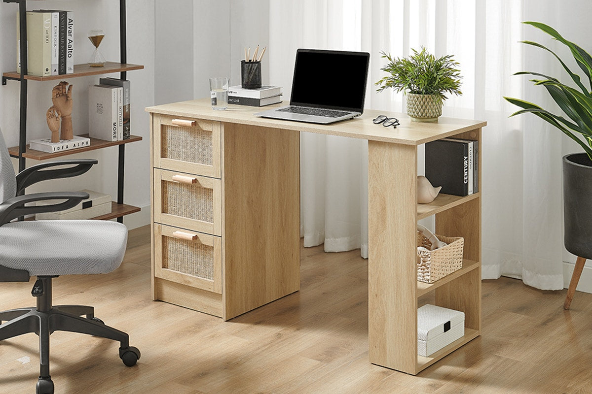 Ovela Zara Rattan 3 Drawer Desk