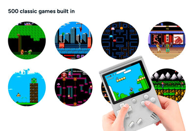 Retro Handheld Game Console - 500 Classic Games, 3” Color Screen, White