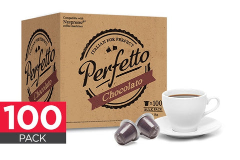 NEW Perfetto Chocolate Capsules 100 Pack Nespresso Compatible Hot Chocolato - Auzzistore