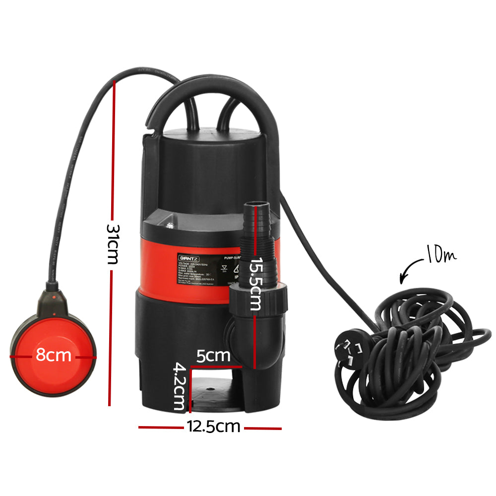 Giantz 550W Submersible Pump for Dirty Water, 10500l/h, 35mm Solid Passage, 8m Depth