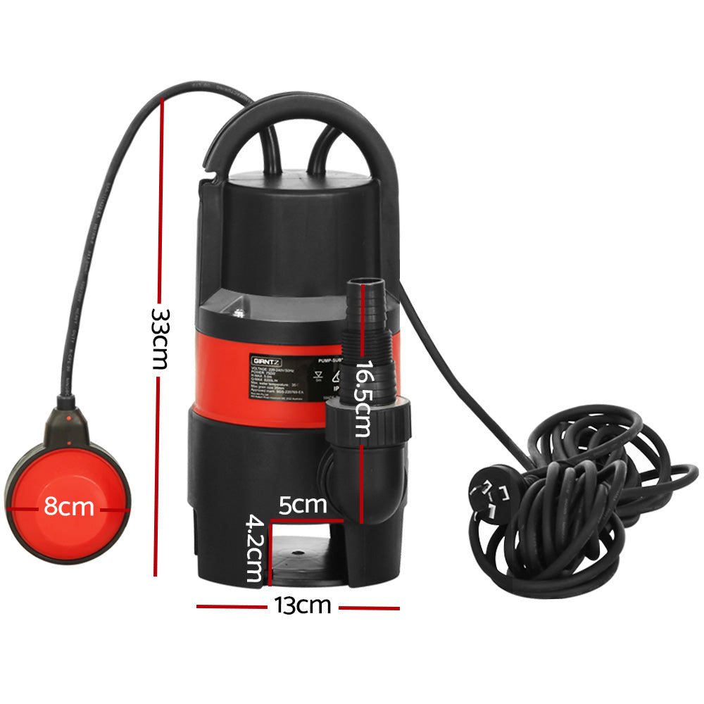 Giantz 750W Submersible Dirty Water Pump, 13500L/h, 8m Depth, 35mm Solids