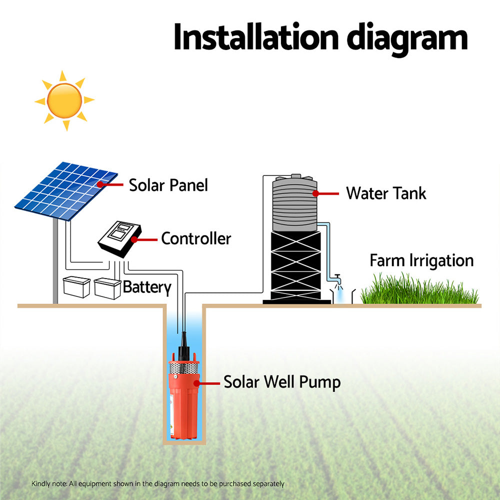 Giantz Submersible Solar Water Pump 24V 70M Head Stainless Steel Filter 1.6 GPM