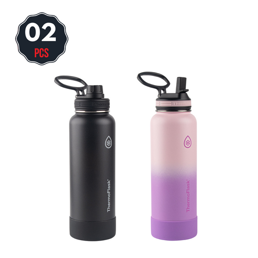 ThermoFlask Stainless Steel Bottle 1.18L 2 Pack Black Rose Purple