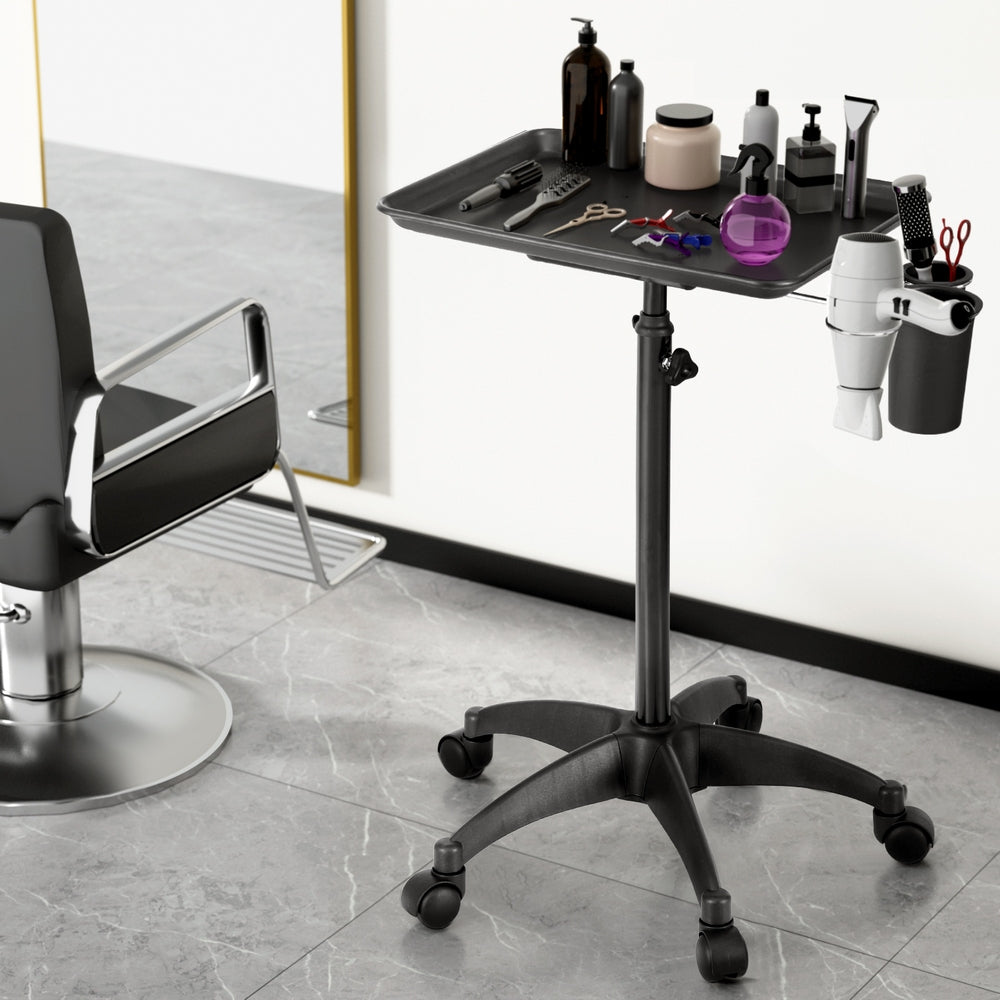 Embellir Salon Trolley SA-TR-1T-BK: 5-Wheel, Adjustable Height, Aluminium Tray, Black