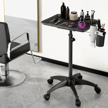 Embellir Salon Trolley SA-TR-1T-BK: 5-Wheel, Adjustable Height, Aluminium Tray, Black