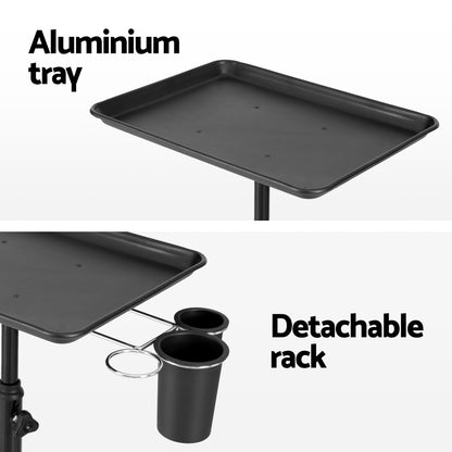 Embellir Salon Trolley SA-TR-1T-BK: 5-Wheel, Adjustable Height, Aluminium Tray, Black