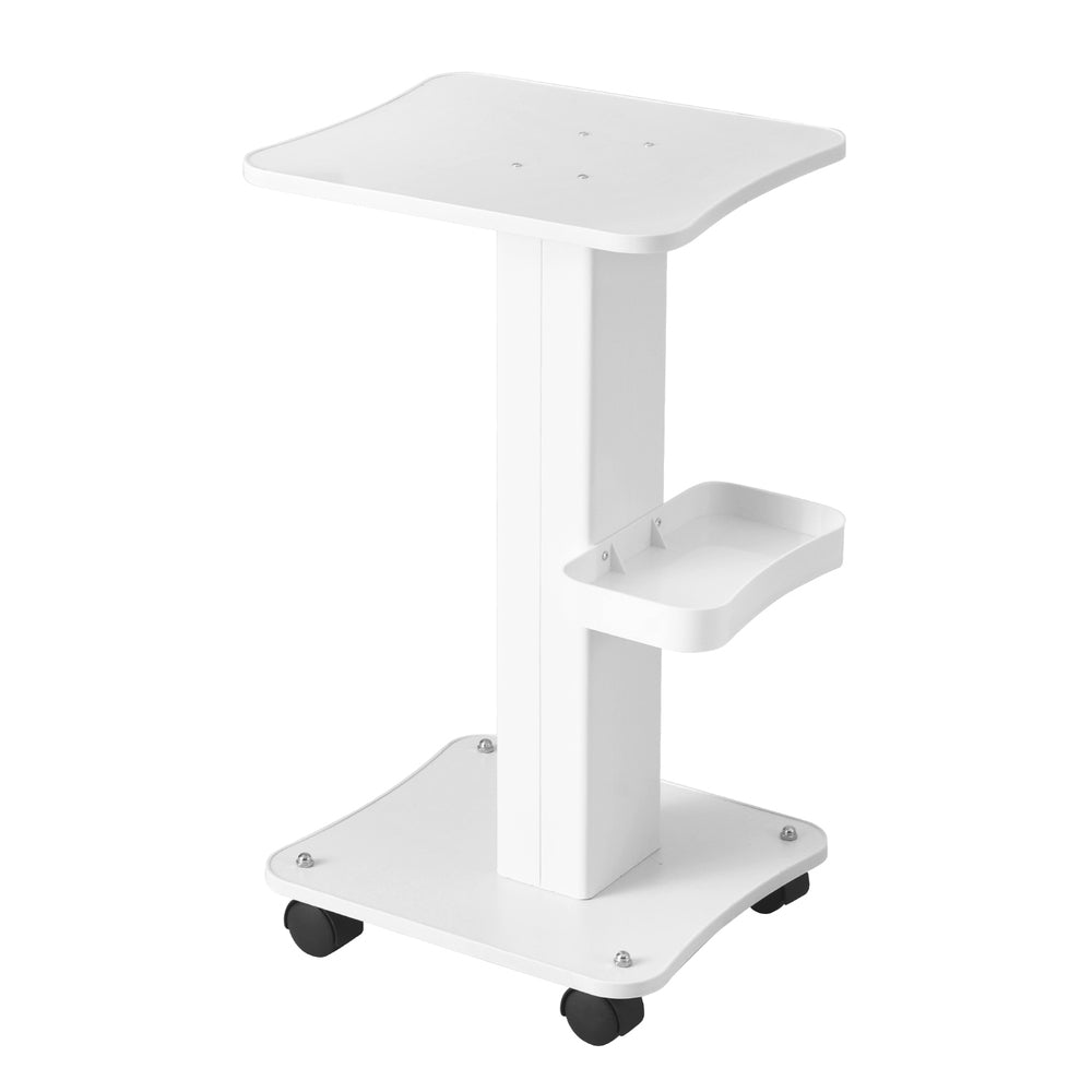 Embellir Salon Trolley SA-TR-2T-WH: Lockable Wheels, Metal Frame, Multi-Functional Tray, White