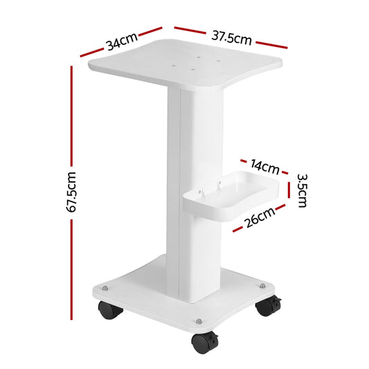 Embellir Salon Trolley SA-TR-2T-WH: Lockable Wheels, Metal Frame, Multi-Functional Tray, White – view 2