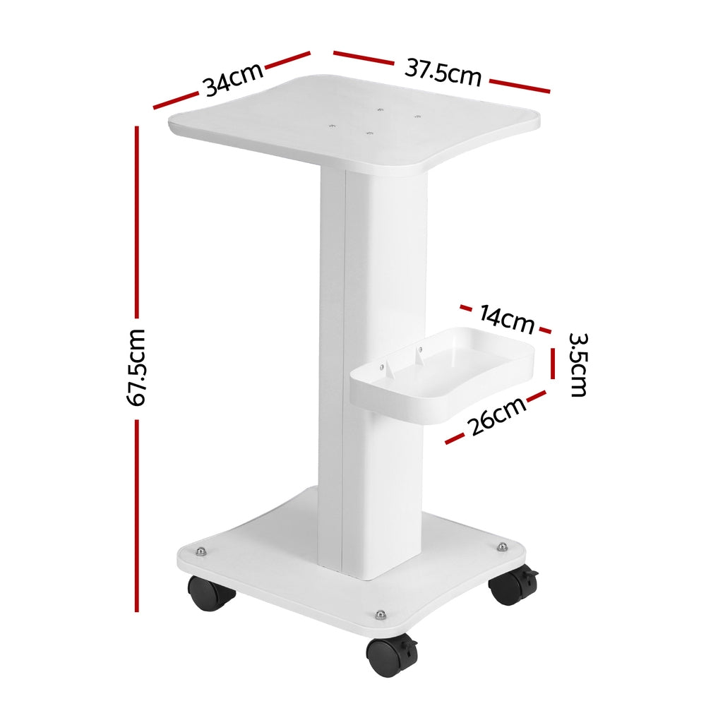 Embellir Salon Trolley SA-TR-2T-WH: Lockable Wheels, Metal Frame, Multi-Functional Tray, White