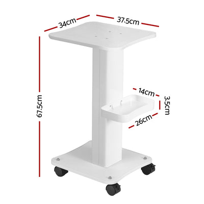 Embellir Salon Trolley SA-TR-2T-WH: Lockable Wheels, Metal Frame, Multi-Functional Tray, White