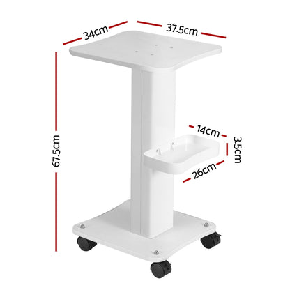 Embellir Salon Trolley SA-TR-2T-WH: Lockable Wheels, Metal Frame, Multi-Functional Tray, White
