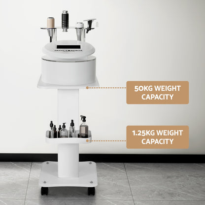 Embellir Salon Trolley SA-TR-2T-WH: Lockable Wheels, Metal Frame, Multi-Functional Tray, White