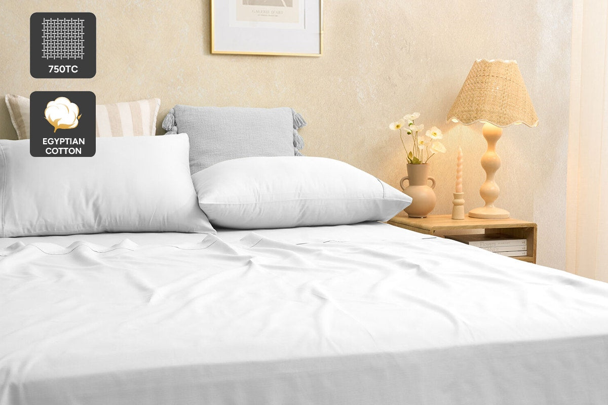 Sheraton Luxury Egyptian Cotton Rich Bed Sheet Set - White; Queen