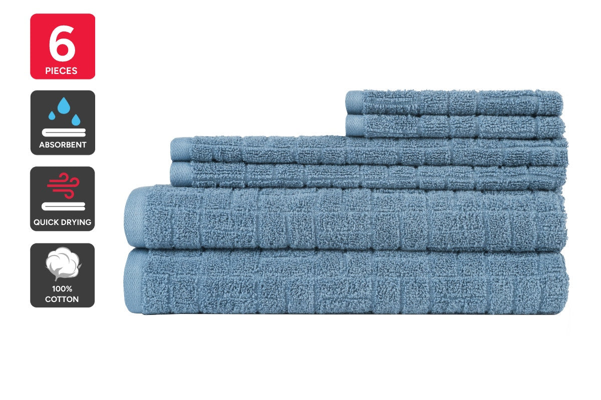 Sheraton 6 Piece 100% Cotton Textured Towel Set (Blue)