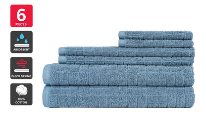 Sheraton 6 Piece 100% Cotton Textured Towel Set (Blue)