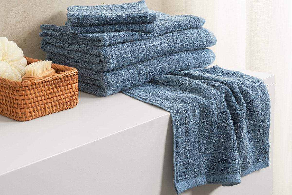 Sheraton 6 Piece 100% Cotton Textured Towel Set (Blue)