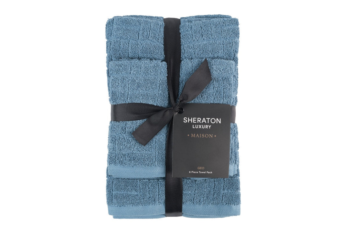 Sheraton 6 Piece 100% Cotton Textured Towel Set (Blue)