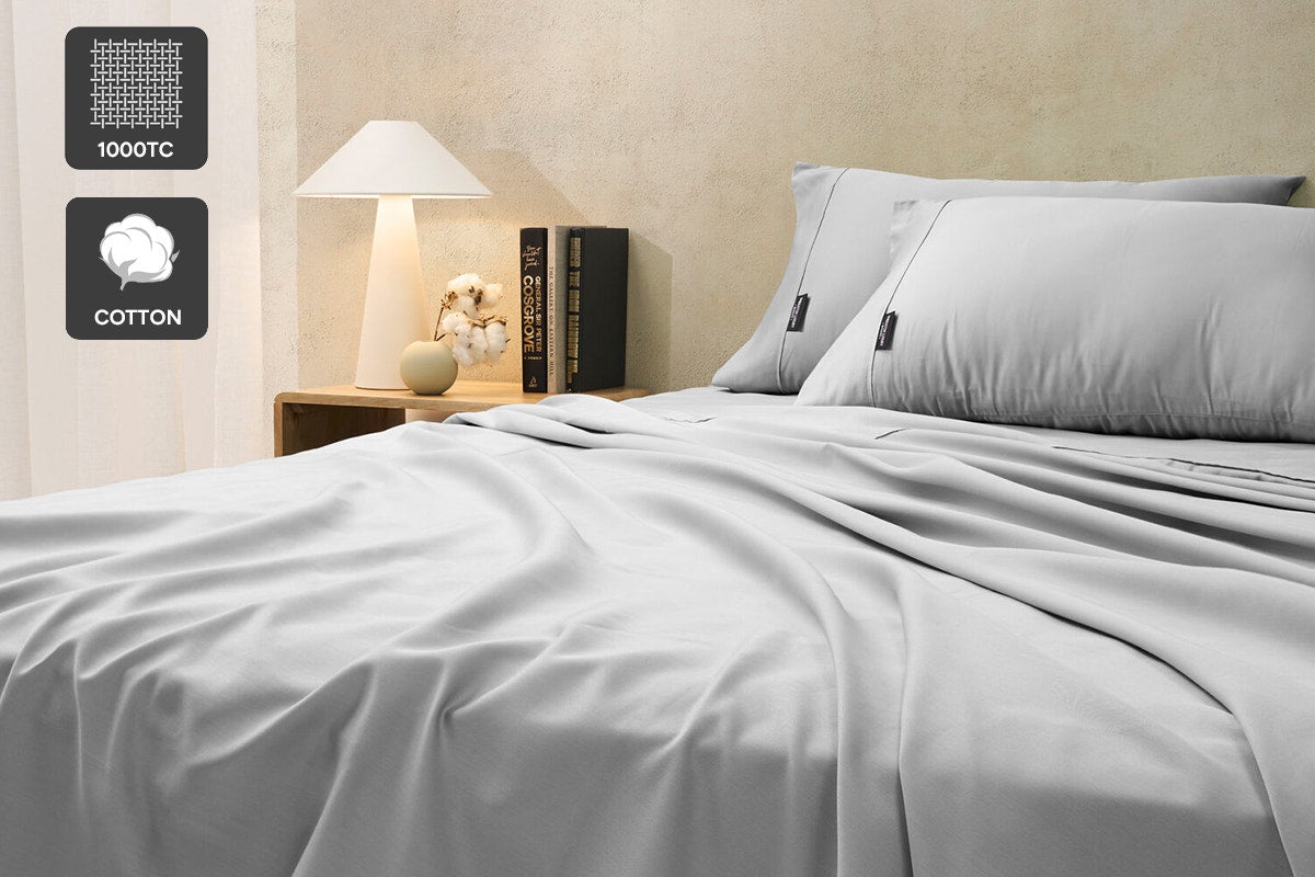 Sheraton Luxury 1000TC Cotton Rich Bed Sheet Set (Dove Grey, King)
