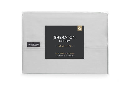 Sheraton Luxury 1000TC Cotton Rich Bed Sheet Set (Dove Grey, Queen)