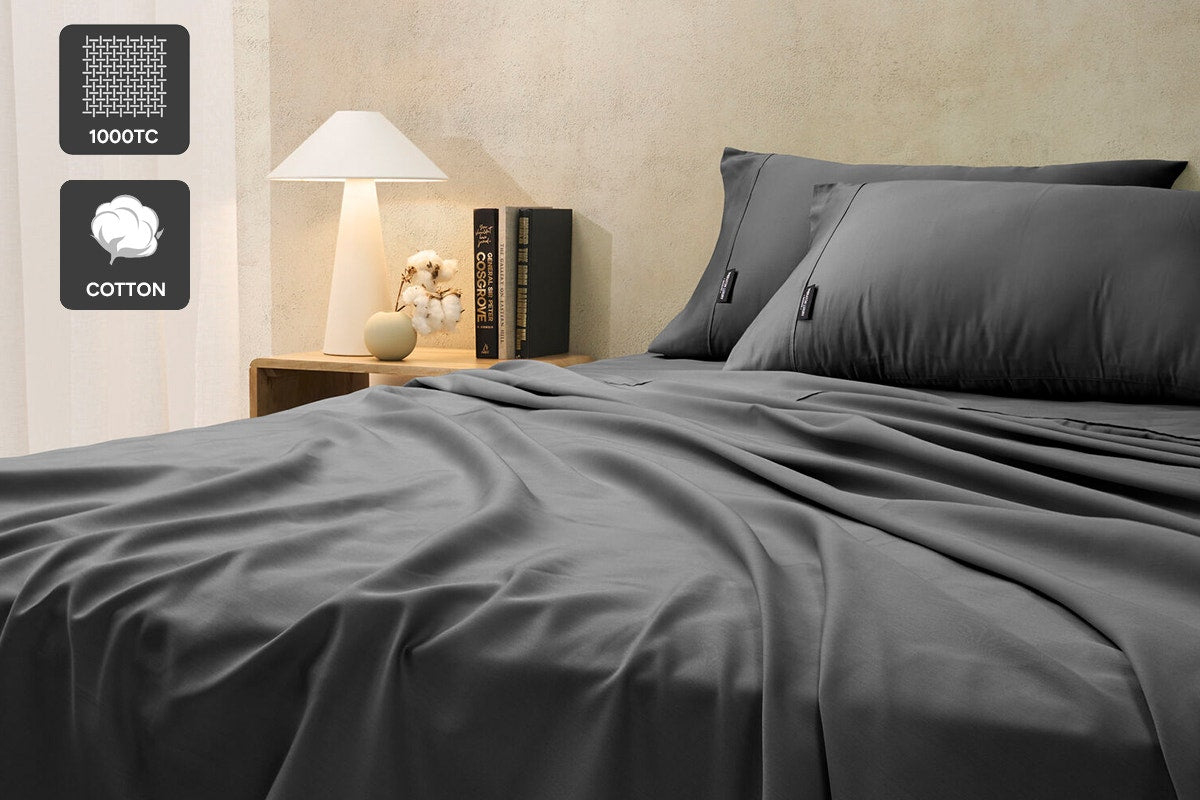 Sheraton Luxury 1000TC Cotton Rich Bed Sheet Set (Fossil, Queen)