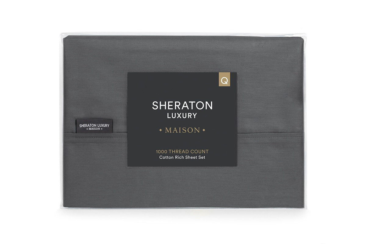 Sheraton Luxury 1000TC Cotton Rich Bed Sheet Set (Fossil, Queen)