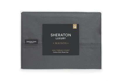 Sheraton Luxury 1000TC Cotton Rich Bed Sheet Set (Fossil, King)