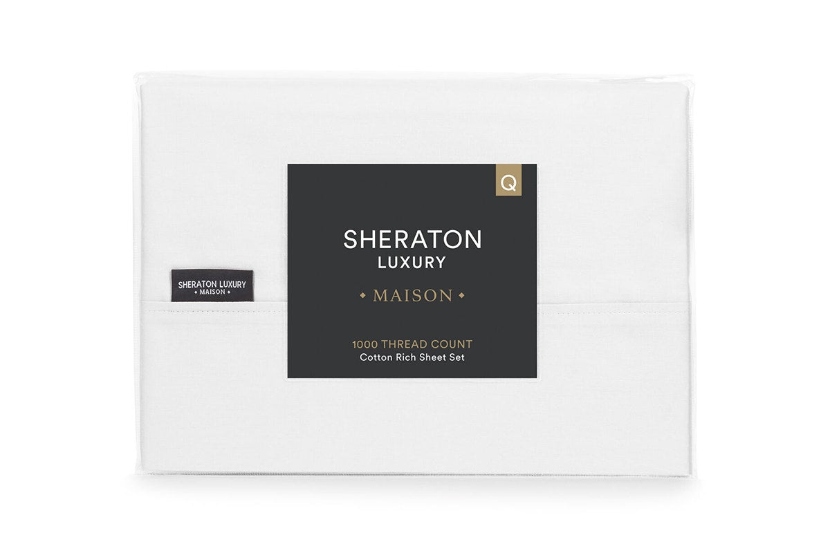 Sheraton Luxury 1000TC Cotton Rich Bed Sheet Set - White; Double