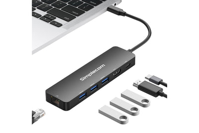 Simplecom USB-C 6-in-1 Multiport Docking Station with 4K HDMI, Gigabit Ethernet, 100W PD