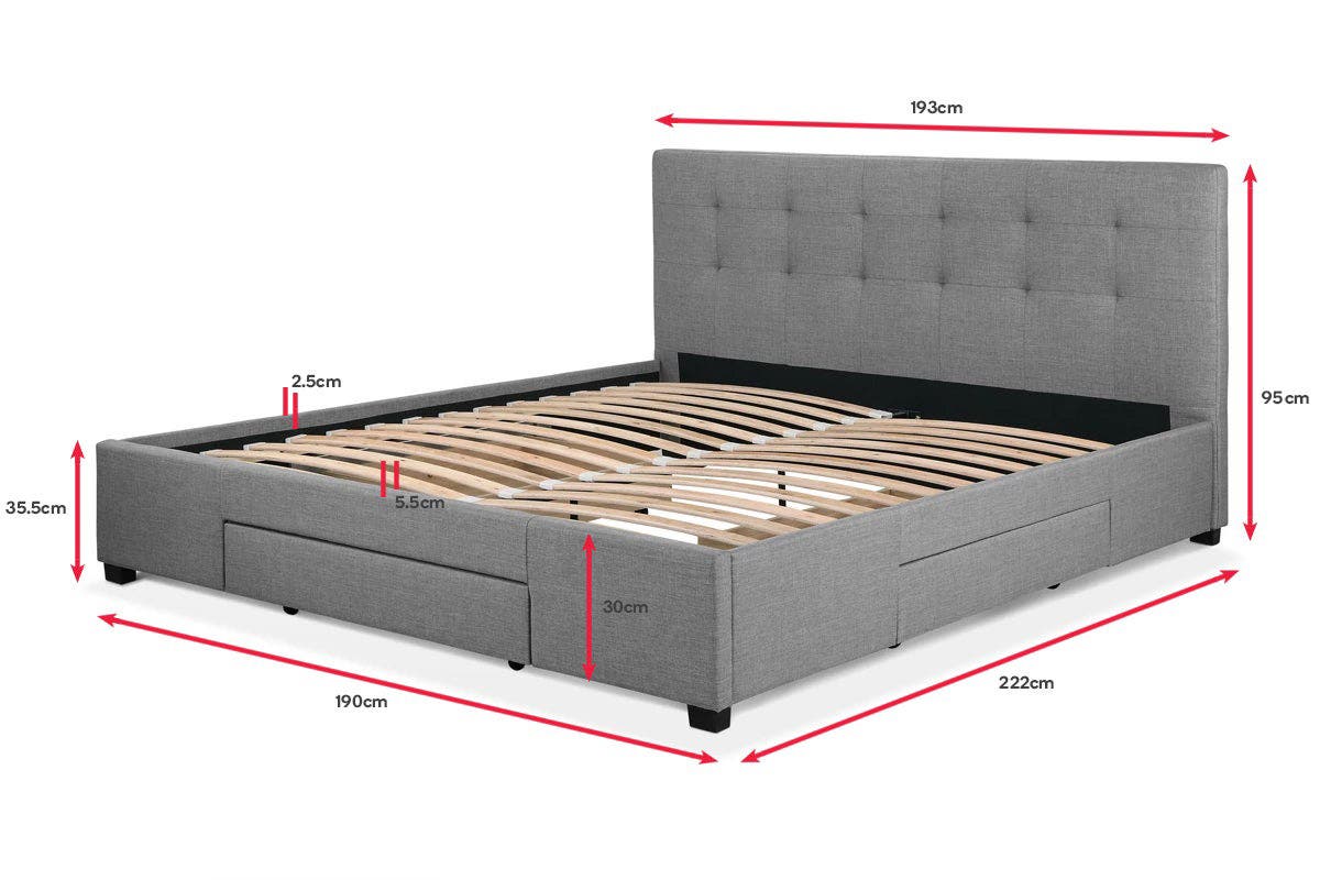 Shangri-La Manarola Collection 3 Drawer Bed Frame (Grey, King)