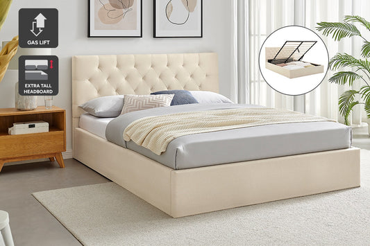 Shangri-La Newport Gas Lift Bed Frame (Natural Beige, Double) - Auzzistore