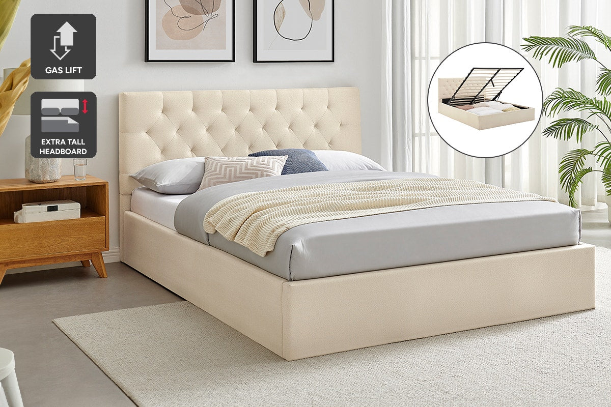 Shangri-La Newport Gas Lift Bed Frame (Natural Beige, Queen)