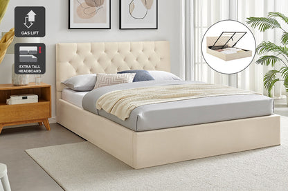 Shangri-La Newport Gas Lift Bed Frame (Natural Beige, Queen)