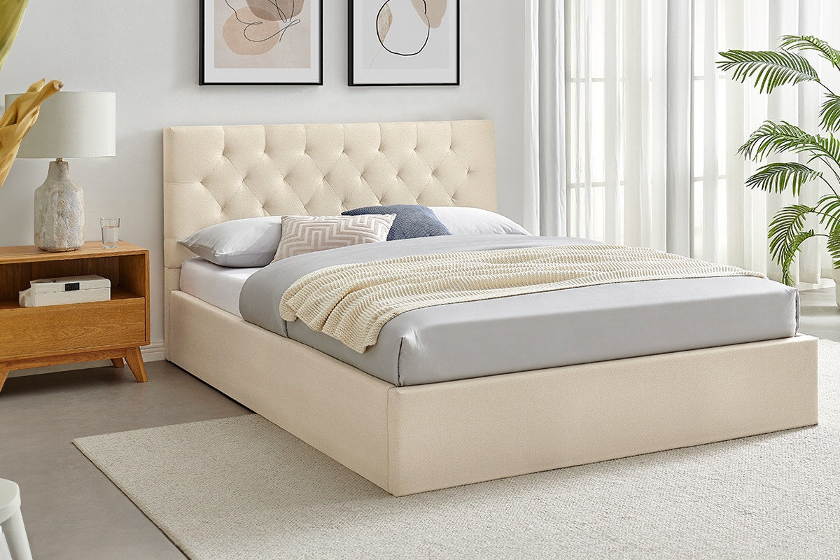 Shangri-La Newport Gas Lift Bed Frame (Natural Beige, Queen)