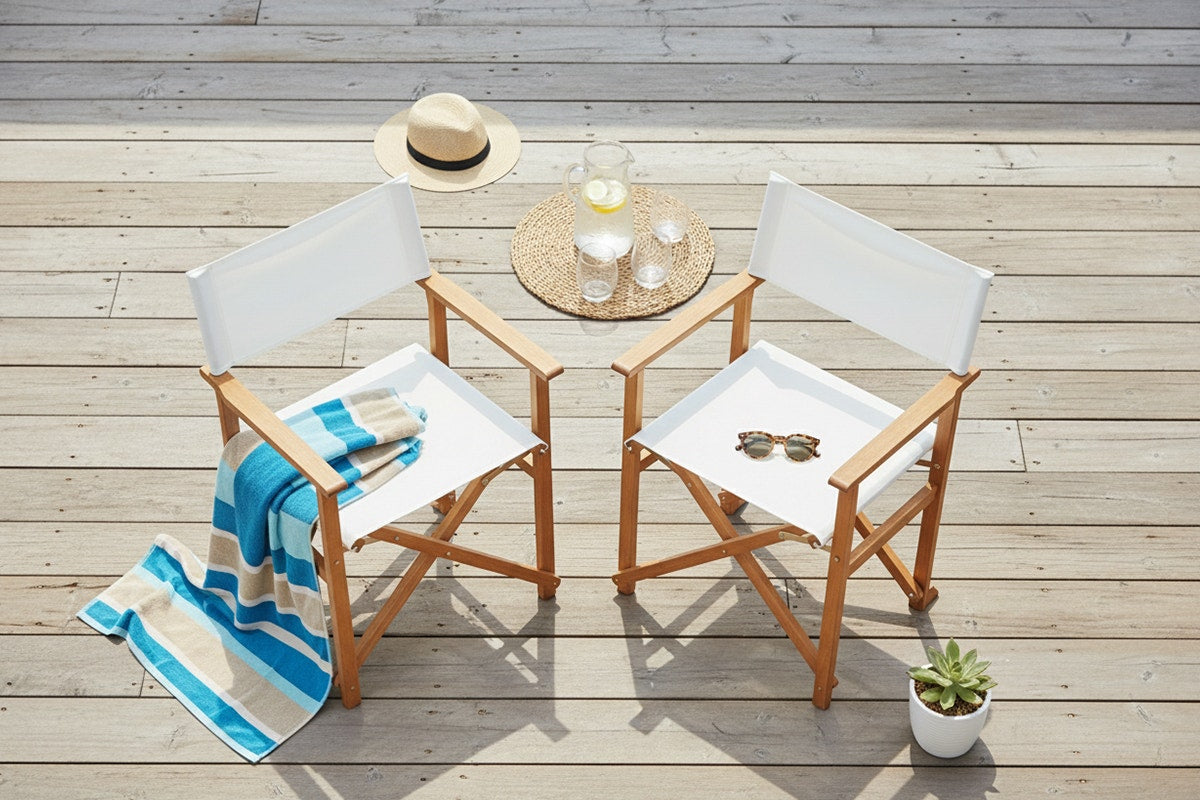 Set of 2 Shangri-La Belize Wooden Outdoor Director's Chairs (White)