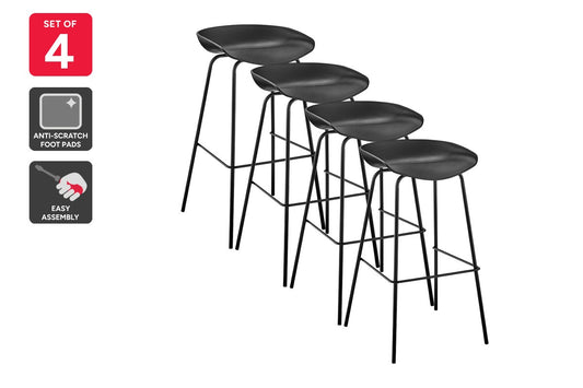 Set of 4 Shangri-La Bobby Steel Bar Stools (Black)