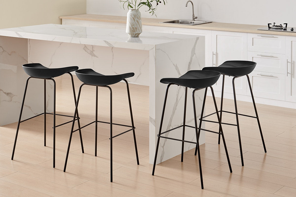Set of 4 Shangri-La Bobby Steel Bar Stools (Black)