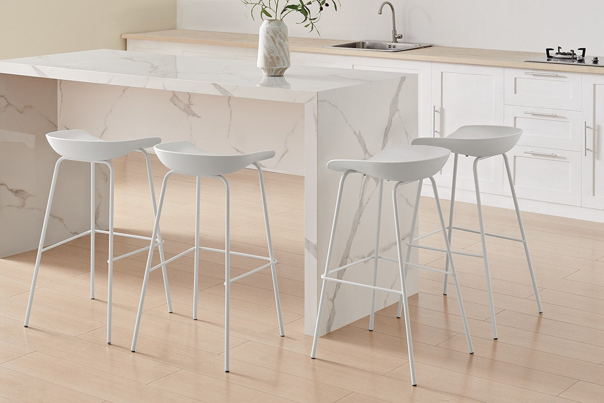 Set of 4 Shangri-La Bobby Steel Bar Stools (White)