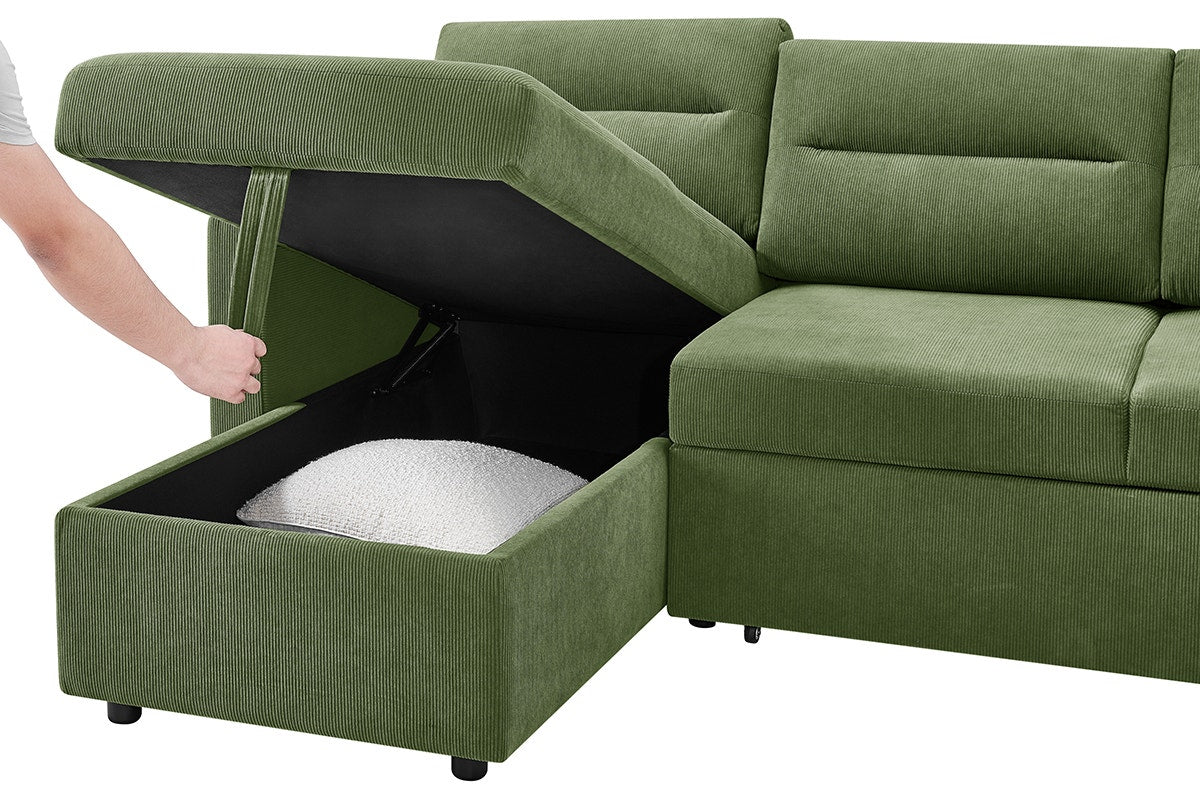 Shangri-La Carter 4 Seater Queen Sofa Bed with Reversible Chaise (Green)