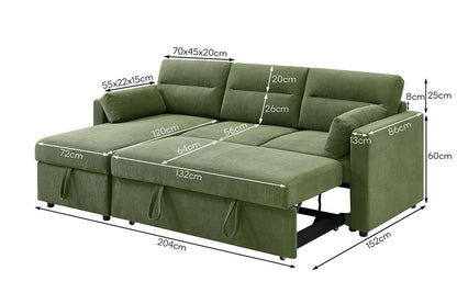 Shangri-La Carter 4 Seater Queen Sofa Bed with Reversible Chaise (Green)