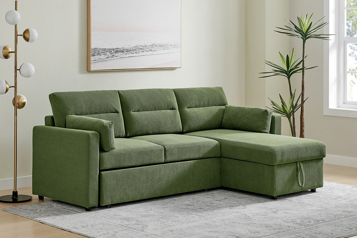 Shangri-La Carter 4 Seater Queen Sofa Bed with Reversible Chaise (Green)