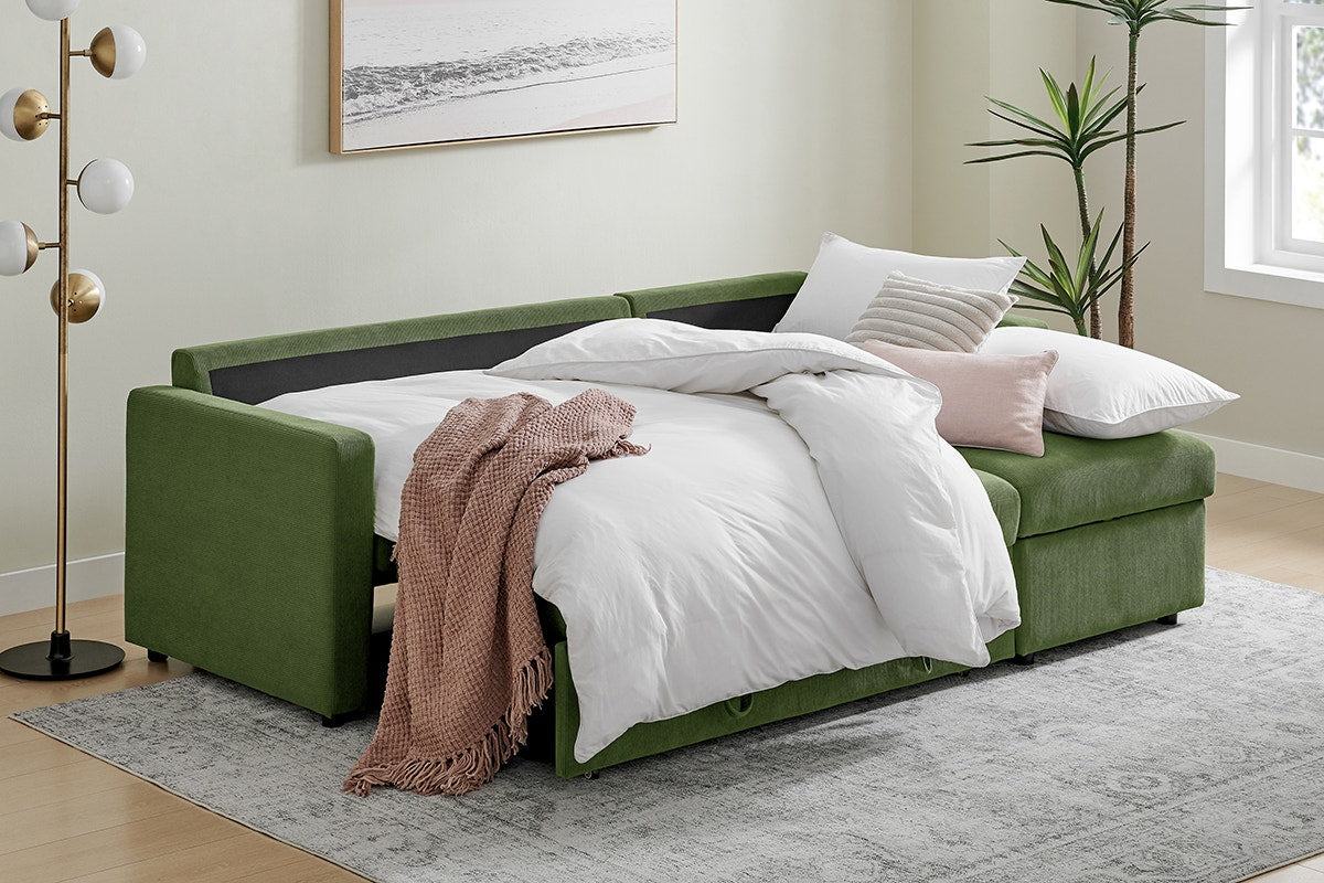Shangri-La Carter 4 Seater Queen Sofa Bed with Reversible Chaise (Green)